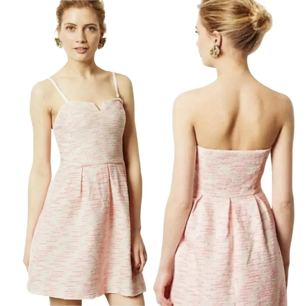 Anthropologie Moulinette Soeurs Pink Tweed Dress Women’s 0 Barbiecore Coquette - Picture 1 of 16